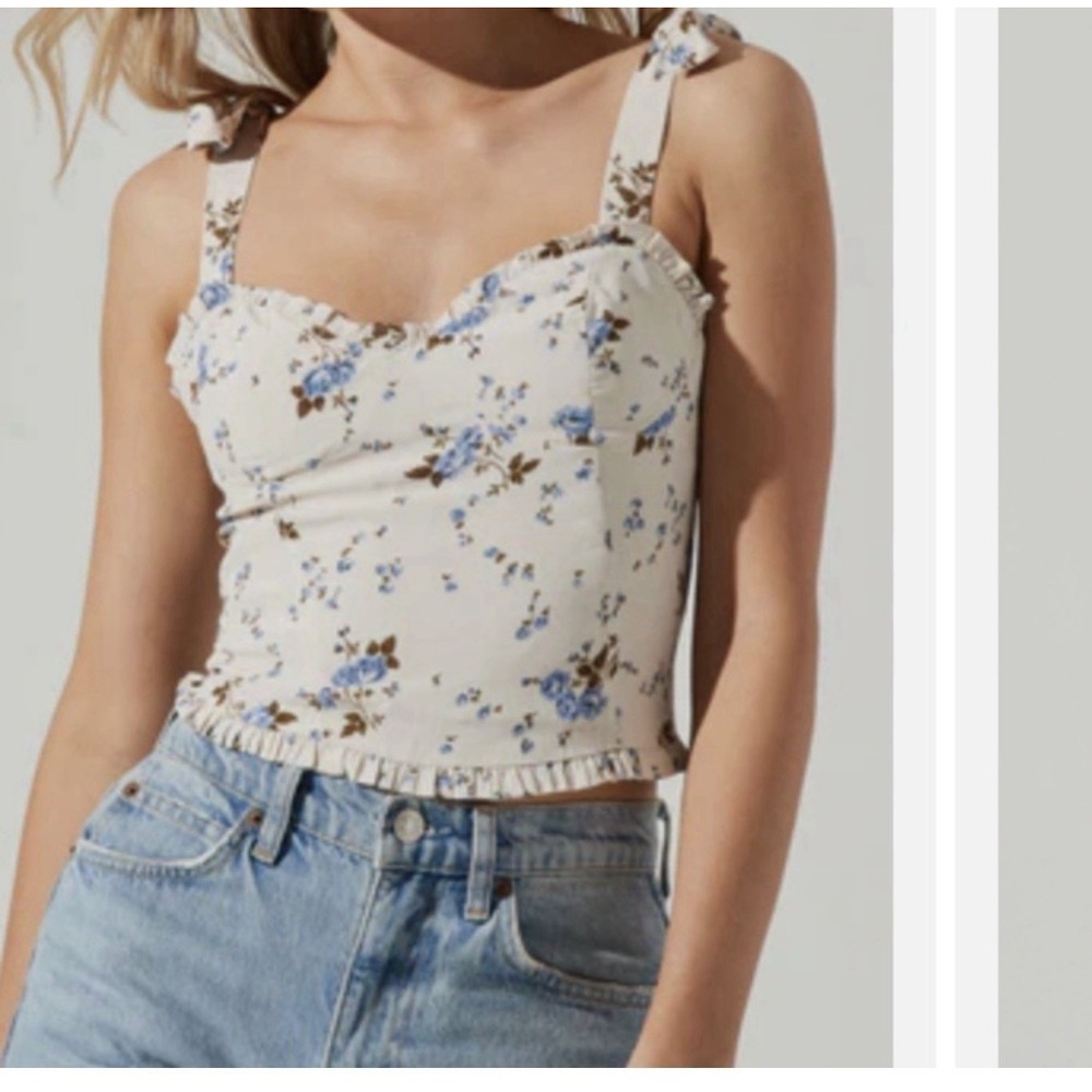 ASTR the Label XL‎ Floral Bustier Crop Top Milkmaid Smocked Tie Strap Ruffle